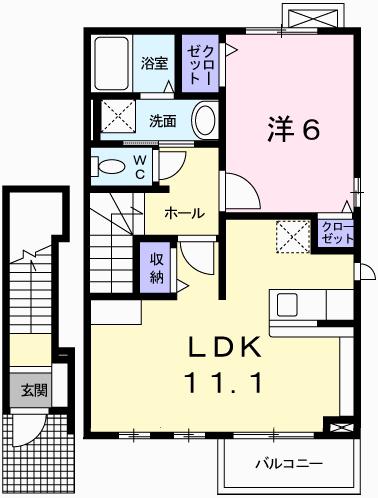 プロムナード大野(1LDK/2階)の間取り写真