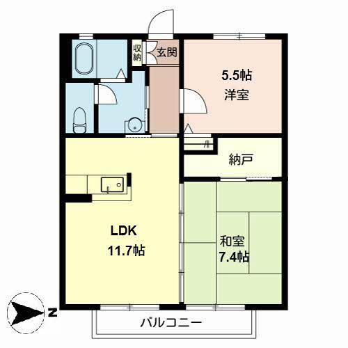 シャトレグランメールB棟(2LDK/2階)の間取り写真