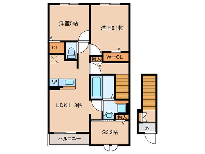 ヒルズ津屋崎II(2SLDK/2階)の間取り写真