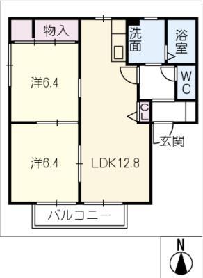 ハイシャイン神戸(2LDK/2階)の間取り写真