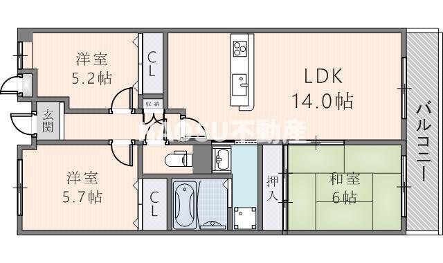 リエラ八尾本町(3LDK/4階)の間取り写真