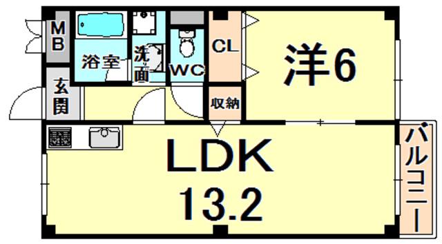 若菱ハイツ(1LDK/2階)の間取り写真