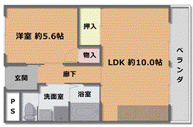山科市営2号棟(1LDK/11階)の間取り写真