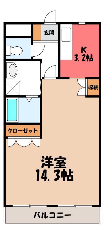ラ・ペジブル(1K/2階)の間取り写真