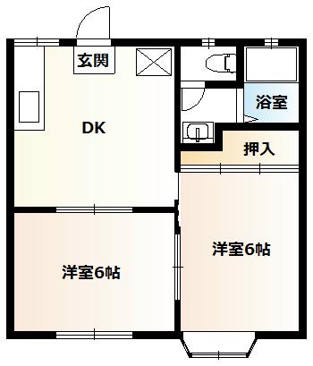 ビューハイツ厚木(2DK/1階)の間取り写真