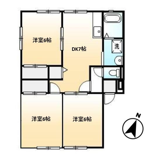 サンビレッジ西深津B(3DK/2階)の間取り写真