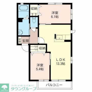 メゾンドゥフルールII(2LDK/1階)の間取り写真