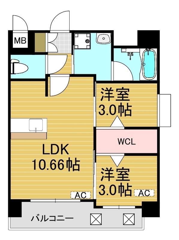 AXIS BAY大博通(2LDK/7階)の間取り写真