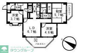 ライオンズマンションつきみ野の森第2(2LDK/1階)の間取り写真