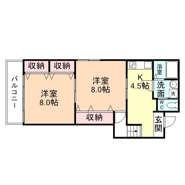 津沢パレス(2K/2階)の間取り写真