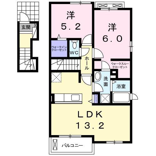 サンリット ヒルズB(2LDK/2階)の間取り写真