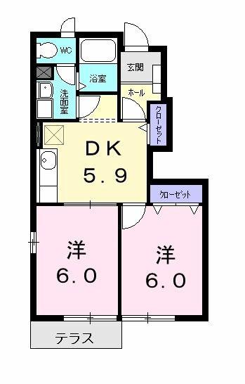 セレーノR・K(2DK/1階)の間取り写真
