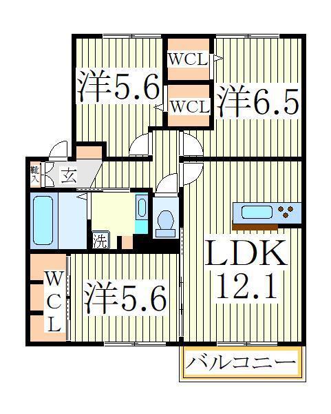 クレストフォーチュン B(3LDK/1階)の間取り写真