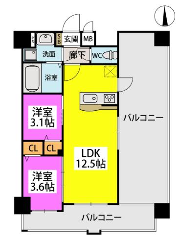 アザレ東公園(2LDK/7階)の間取り写真