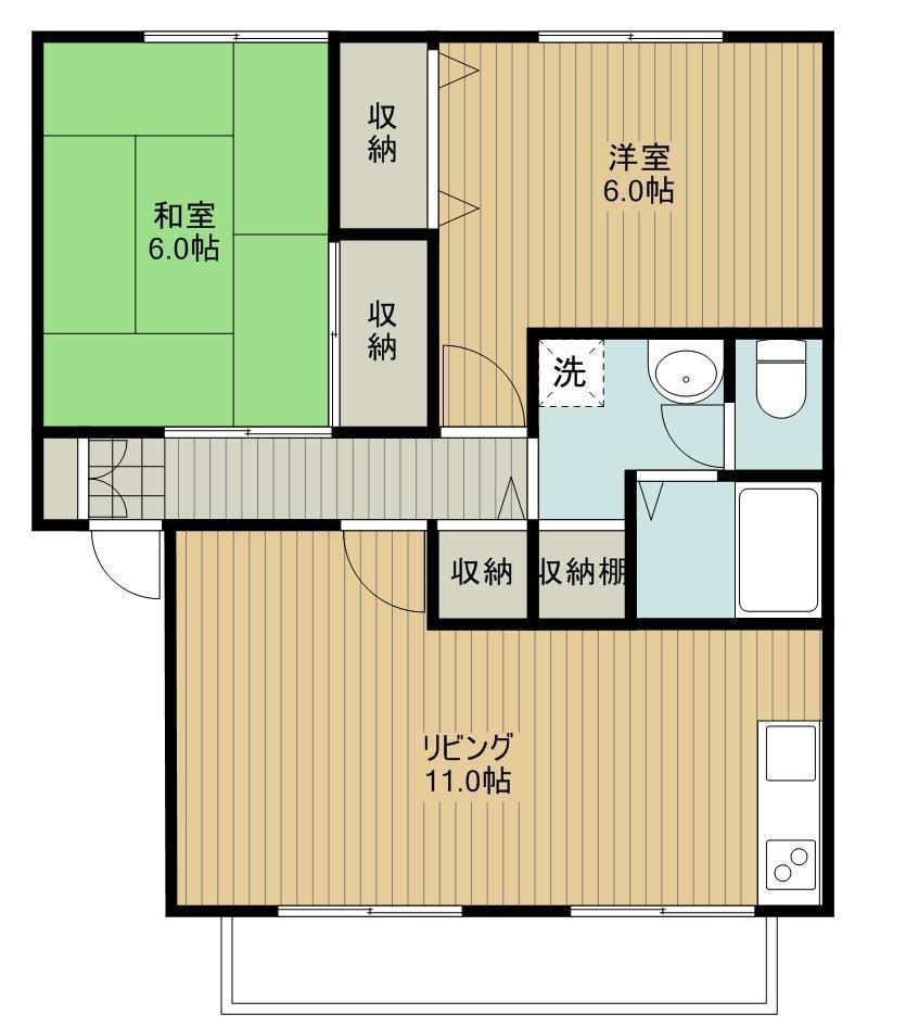 ハイカムール岩佐A(2LDK/2階)の間取り写真