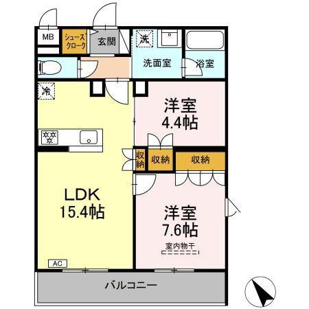 CINZA若林(2LDK/4階)の間取り写真
