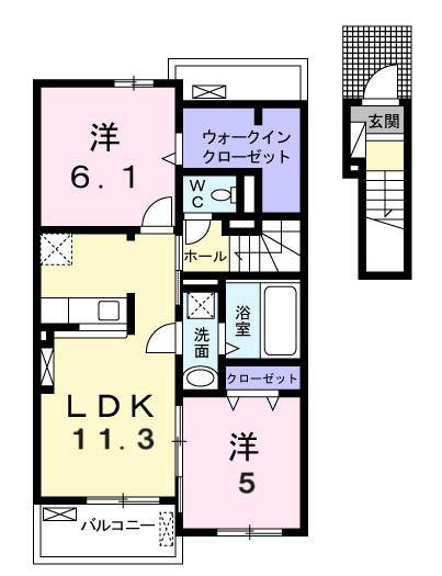 スペラレーヴ B棟(2LDK/2階)の間取り写真