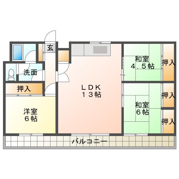 ハイツ若草(3LDK/2階)の間取り写真