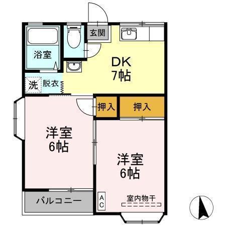 ドリームタウン(2DK/1階)の間取り写真