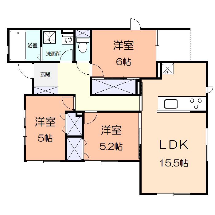リバティハイツC(3LDK/1階)の間取り写真