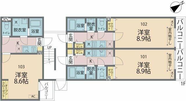 カインドネス町田III(1K/1階)の間取り写真