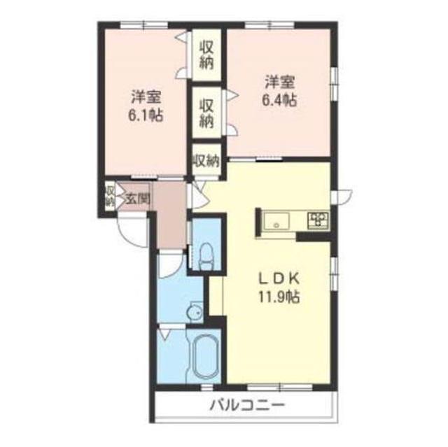 CALMEあざみ野C(2LDK/2階)の間取り写真