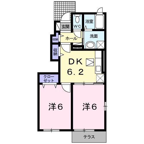 グラースシャルマン(2DK/1階)の間取り写真
