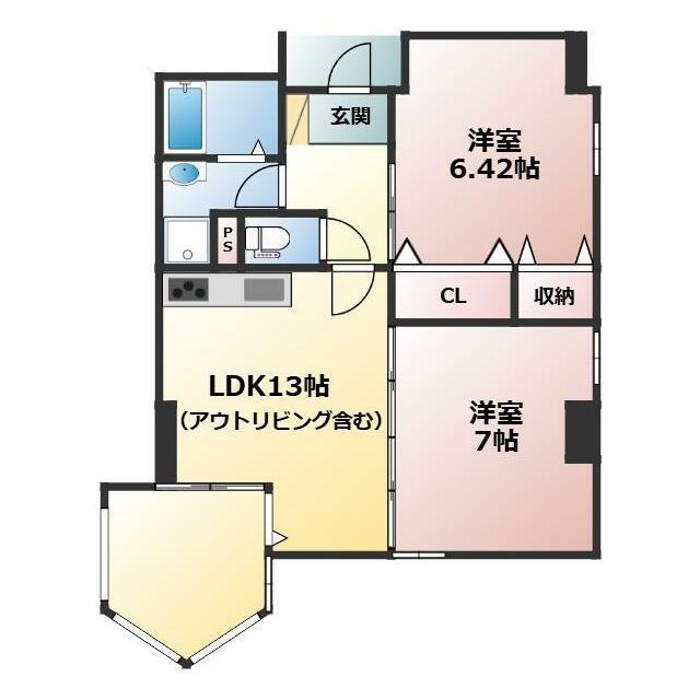 アネーロ上粕屋(2LDK/6階)の間取り写真