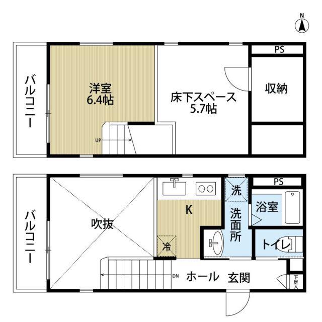 SPAZIO(1K/2階)の間取り写真