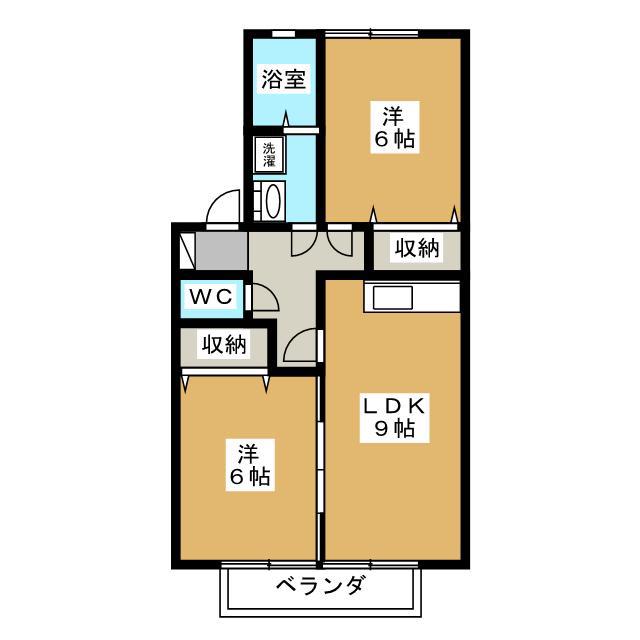ツインズコート稲田B棟(2DK/1階)の間取り写真