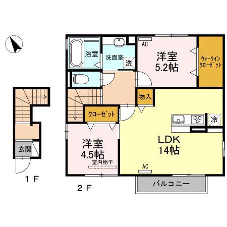 カーザ セレーナ B(2LDK/2階)の間取り写真