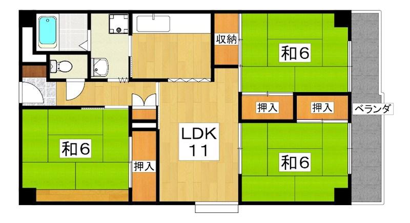 香里園ヒルズ(3LDK/3階)の間取り写真
