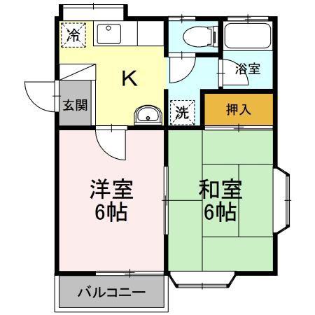 ブランメルB棟(2K/2階)の間取り写真