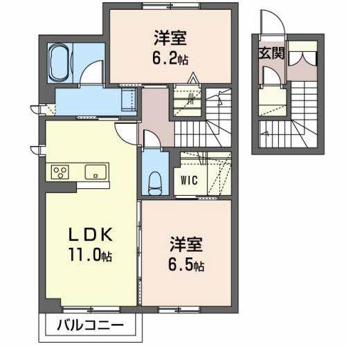 ディアベルジュ(2LDK/2階)の間取り写真