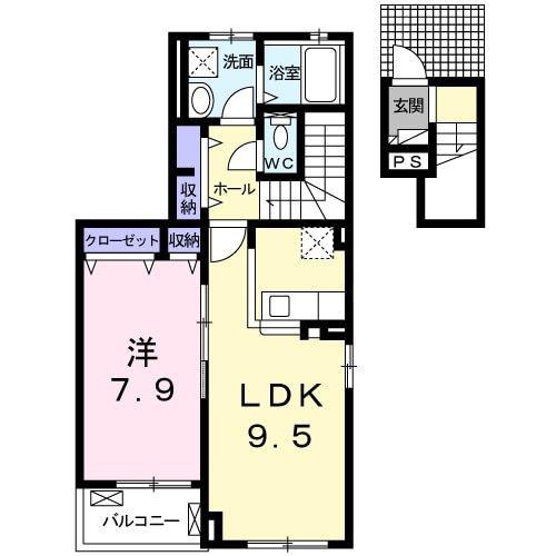 フォレスト ソレイユIV(1LDK/2階)の間取り写真