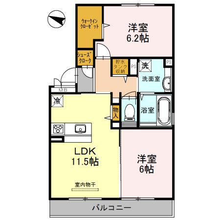 グラシアスII(2LDK/2階)の間取り写真