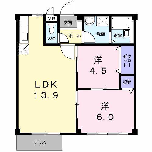 コーポサカイIII(2LDK/1階)の間取り写真
