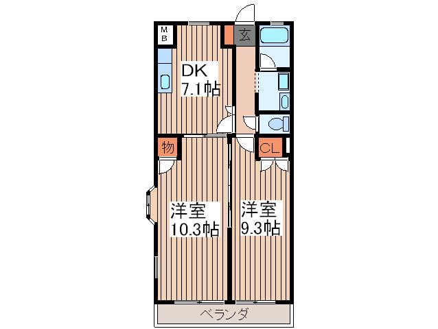 ウエスト BEIGE(2DK/1階)の間取り写真