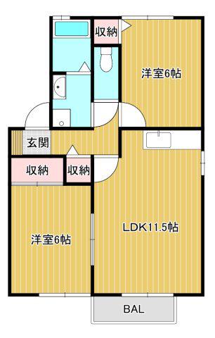 メゾンメールA棟(2LDK/2階)の間取り写真