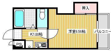 SAS千防(1K/4階)の間取り写真