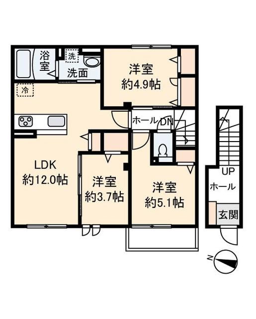 レトアデュエット磯子区田中A(3LDK/2階)の間取り写真