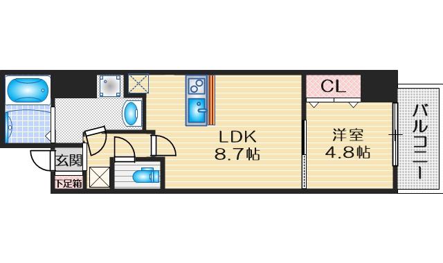 SERENITE江坂四番館(1LDK/2階)の間取り写真
