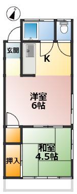 第2丘町ハウス(2K/2階)の間取り写真