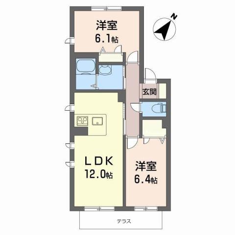 シャーメゾン泉陽B棟(2LDK/1階)の間取り写真