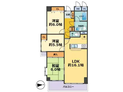 ヴェルビュ西宮学文殿(2DK/4階)の間取り写真