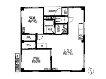 木場ときわ荘(2LDK/4階)の間取り写真