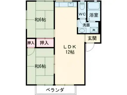 風薫るビレッヂC(2LDK/2階)の間取り写真