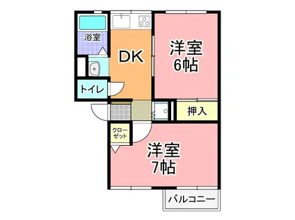 サンライフ仲通 A棟(2DK/2階)の間取り写真