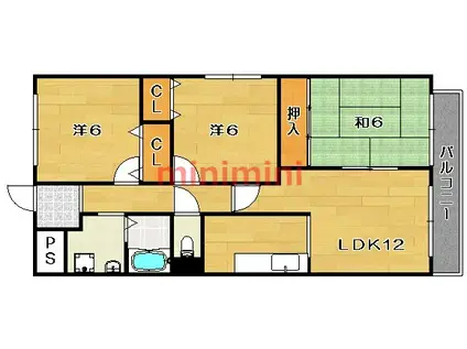 グランヒル西口(3LDK/3階)の間取り写真