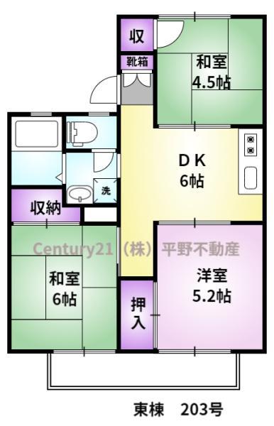 コーポ橋口 東棟(3DK/2階)の間取り写真